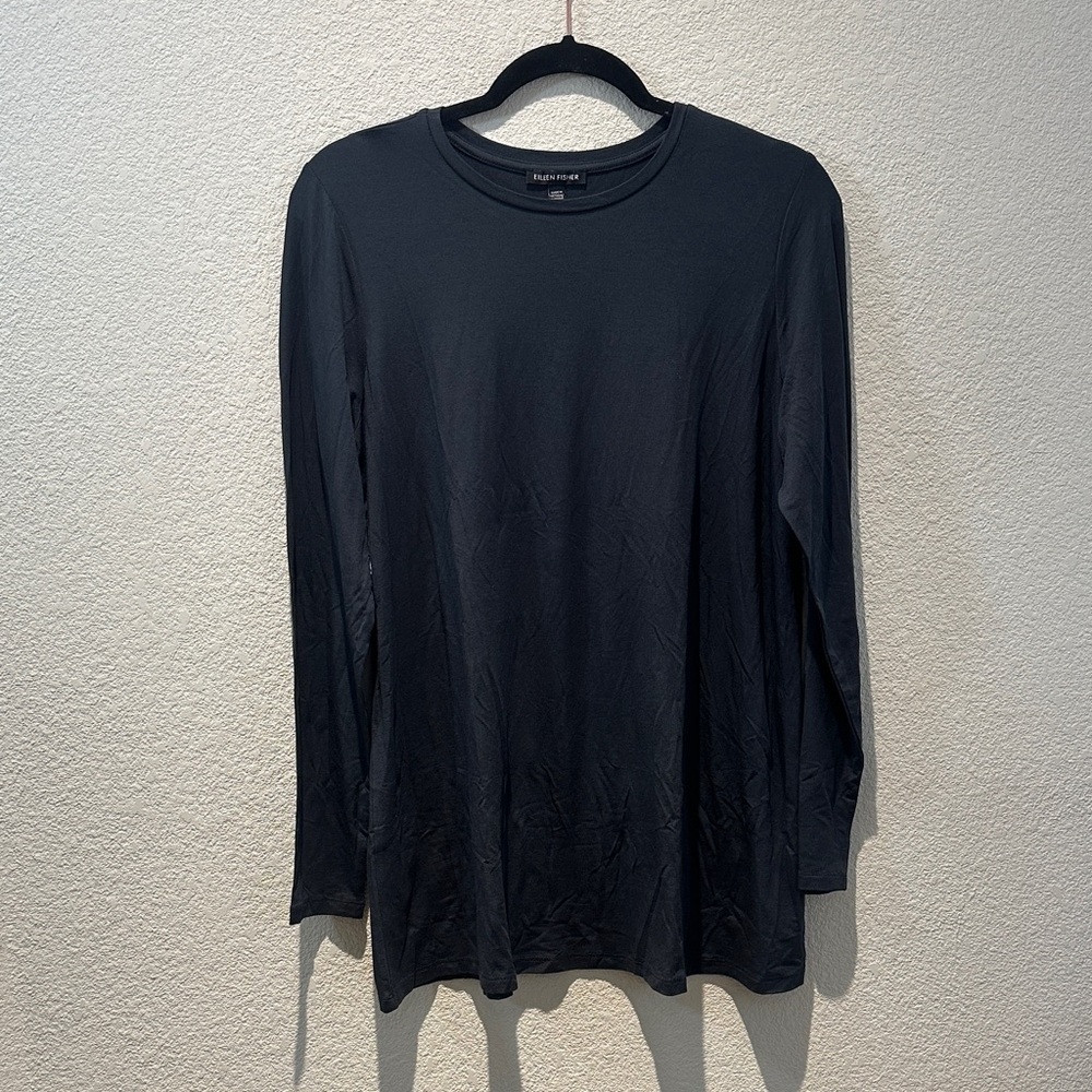 Eileen Fisher Charcoal Gray Long Sleeve Crewneck Top Size Small